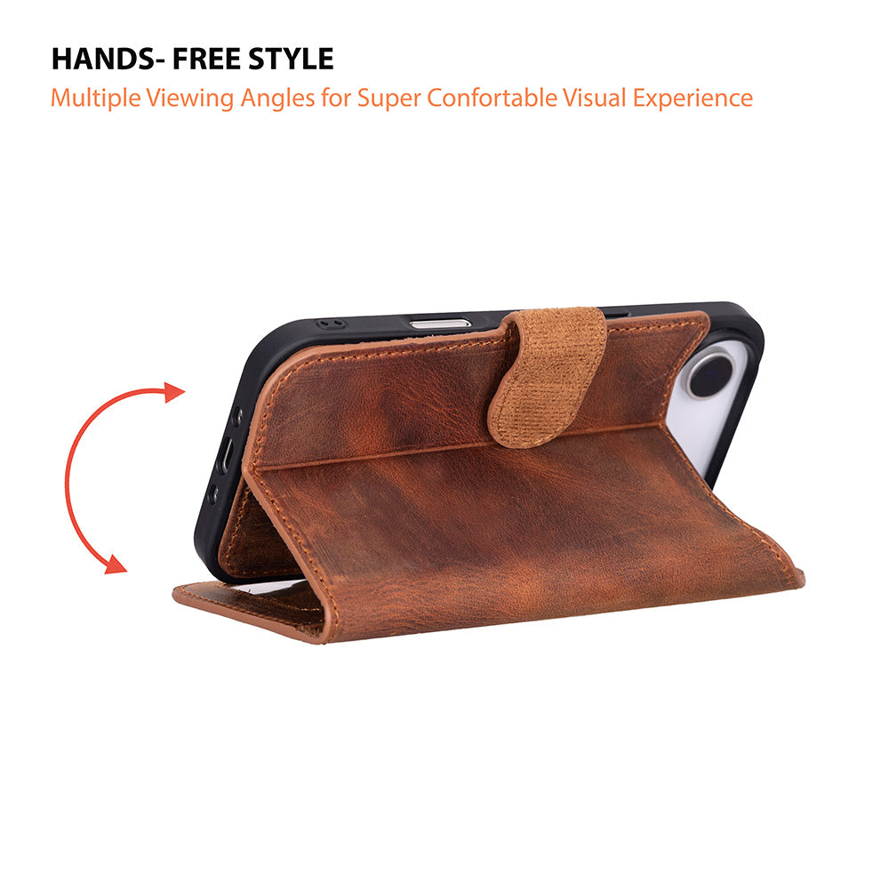 Bloominbag-Bloom Case Magic Wallet Mahogany Saddle Hakiki Deri I Phone 17 Air(6.5") Cüzdanlı Telefon Kılıfı-4-roqelvaxirum.shop