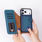 Bloominbag-Bloom Case Magic Wallet Midnight Blue Apple I Phone 17 Pro (6.3") Hakiki Deri çıkarılabilir Cüzdanlı Telefon Kılıfı-2-roqelvaxirum.shop