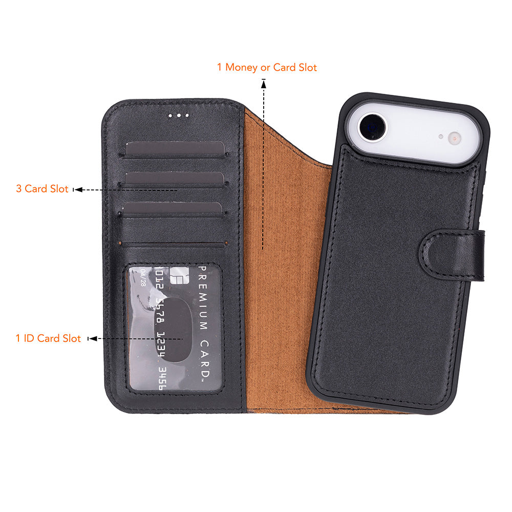 Bloominbag-Bloom Case Magic Wallet Obsidian Black Hakiki Deri I Phone 17 Air(6.5") Cüzdanlı Telefon Kılıfı-3-roqelvaxirum.shop