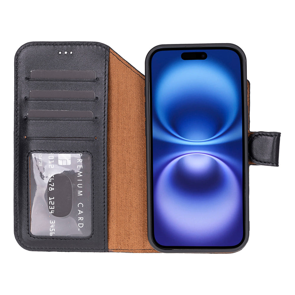 Bloominbag-Bloom Case Magic Wallet Obsidian Black Hakiki Deri I Phone 17 Air(6.5") Cüzdanlı Telefon Kılıfı-5-roqelvaxirum.shop