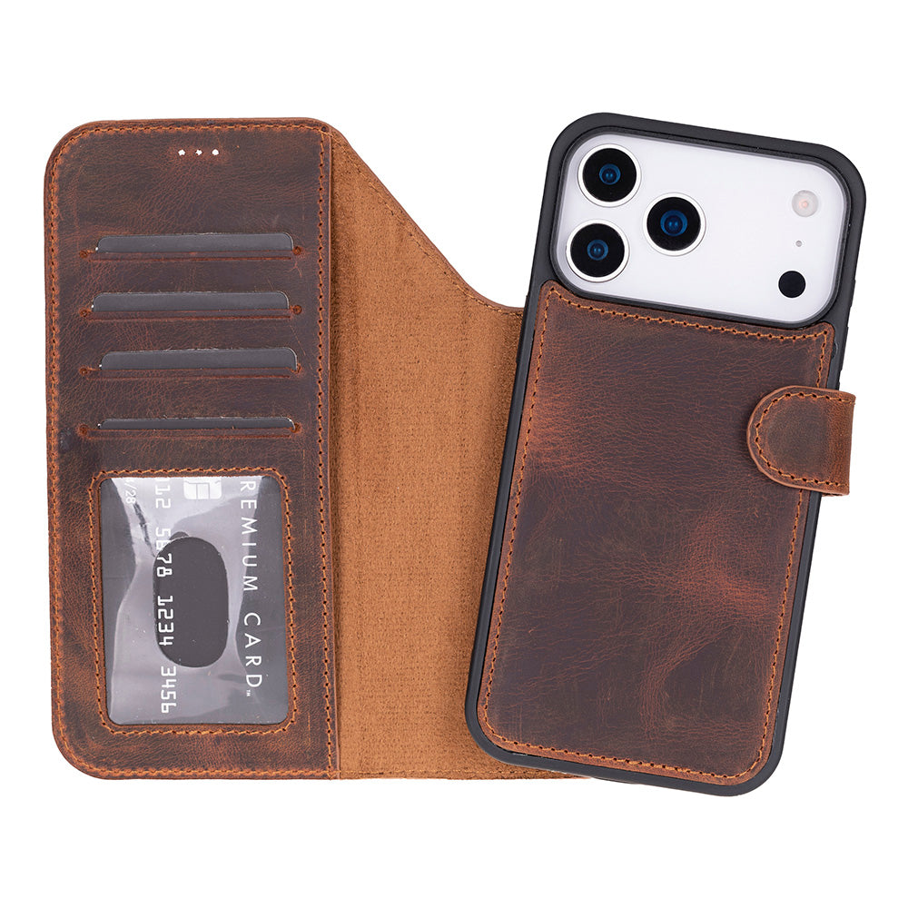 Bloominbag-Bloom Case Magic Wallet Saddle Brown Apple I Phone 17 Pro (6.3") Hakiki Deri çıkarılabilir Cüzdanlı Telefon Kılıfı-1-roqelvaxirum.shop
