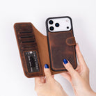 Bloominbag-Bloom Case Magic Wallet Saddle Brown Apple I Phone 17 Pro (6.3") Hakiki Deri çıkarılabilir Cüzdanlı Telefon Kılıfı-2-roqelvaxirum.shop