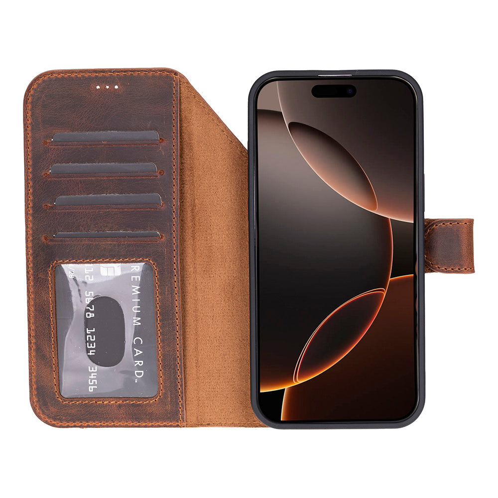 Bloominbag-Bloom Case Magic Wallet Saddle Brown Apple I Phone 17 Pro (6.3") Hakiki Deri çıkarılabilir Cüzdanlı Telefon Kılıfı-5-roqelvaxirum.shop