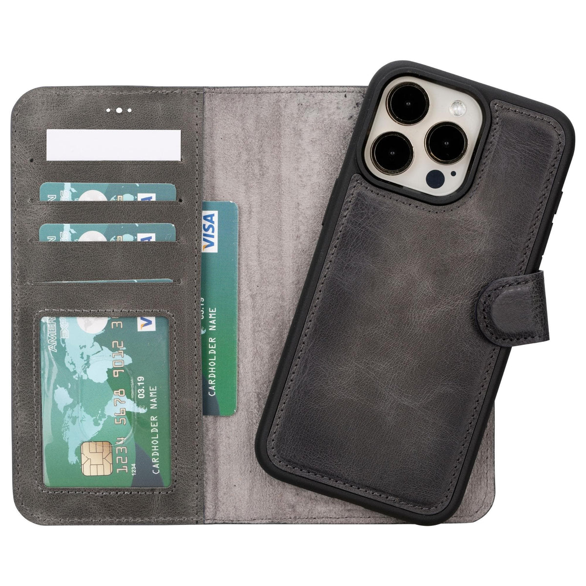 Bloomcase Apple Iphone 15 Pro Max (6.7") Warm Greige Hakiki Deri Çıkarılabilir Cüzdanlı Telefon Kılıfı
