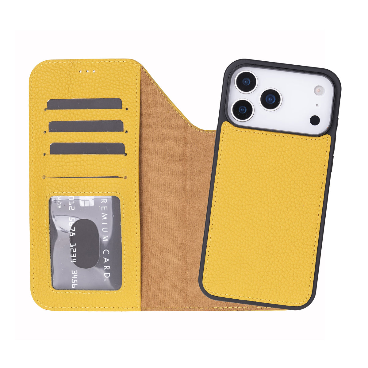 Bloomcase Magic Wallet Honey Apple Iphone 17 Pro (6.3") Hakiki Deri Çıkarılabilir Cüzdanlı Telefon Kılıfı