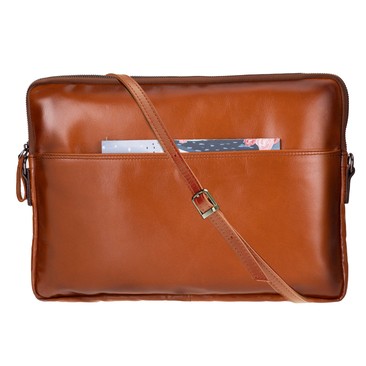 Bloomsleeve Leeds 14" Golden Tan Hakiki Deri Laptop & Tablet Askılı Kılıfı