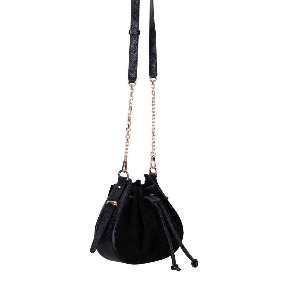 Bloominbag-Haze Soft Süet Siyah Büzgülü Kadın Omuz çantası – Noir Black Drawstring Bag-1-roqelvaxirum.shop