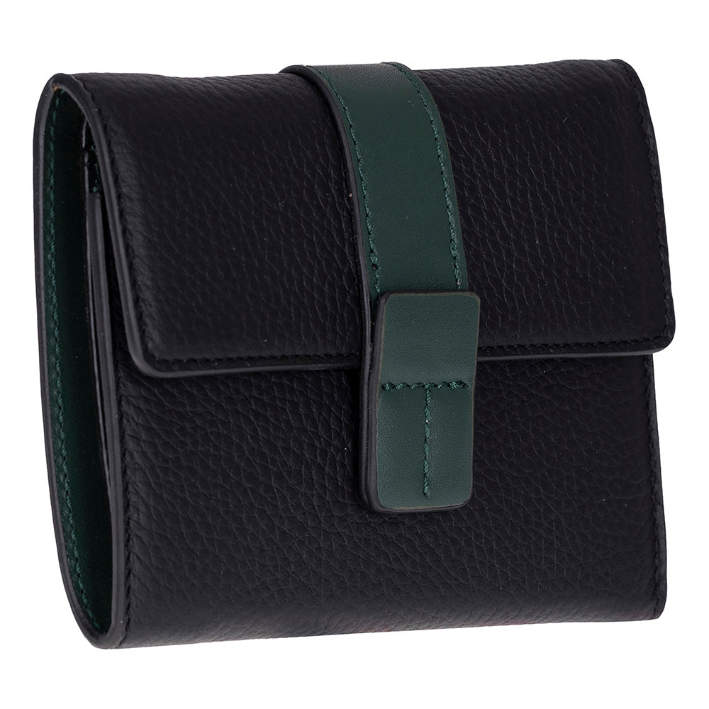 Bloominbag-Liora Color Band Deri Kadın Cüzdan – Siyah & Zümrüt Yeşili-1-roqelvaxirum.shop