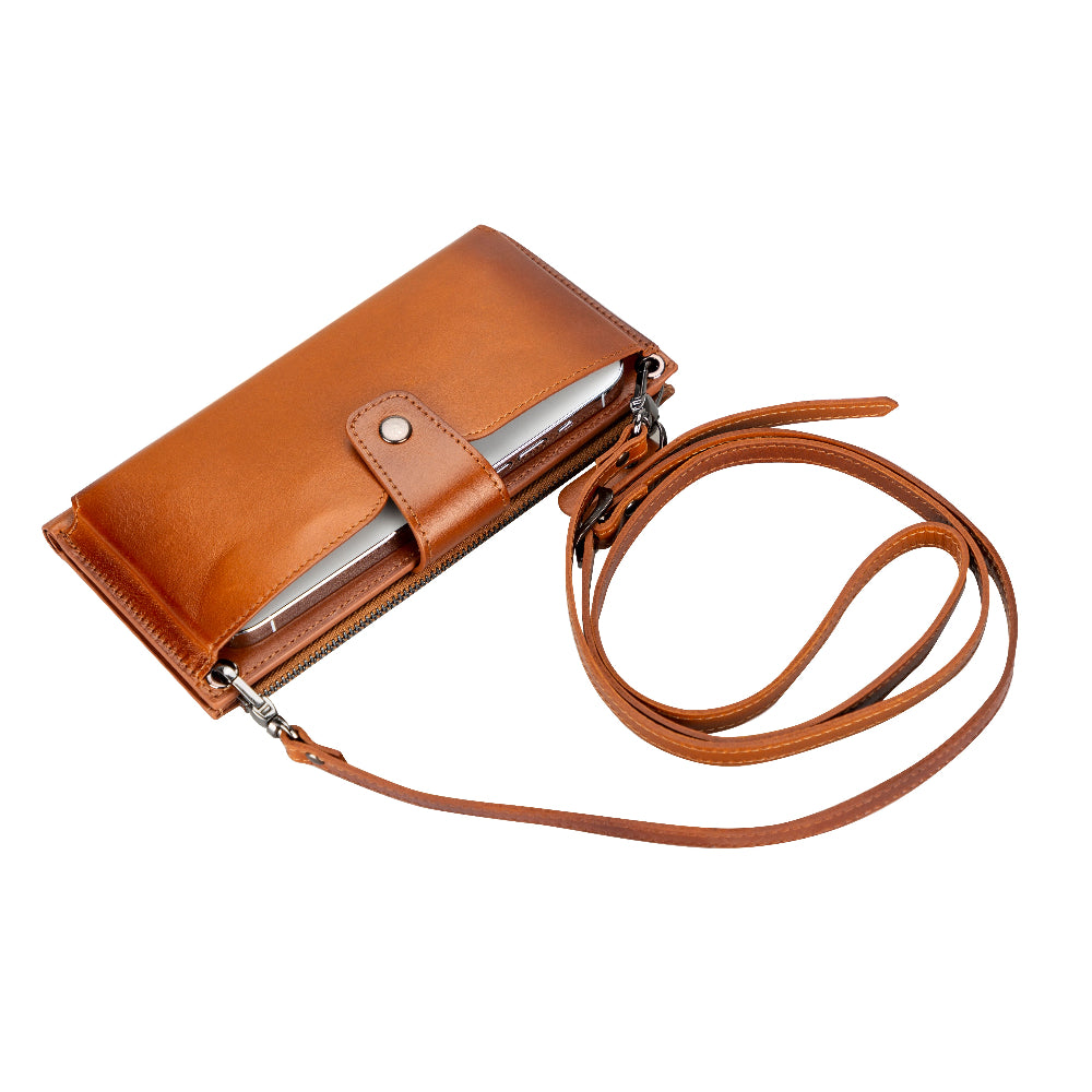 Bloominbag-Lozan Strap Cognac Tan Gerçek Deri çapraz Askılı Cüzdan çanta-1-roqelvaxirum.shop