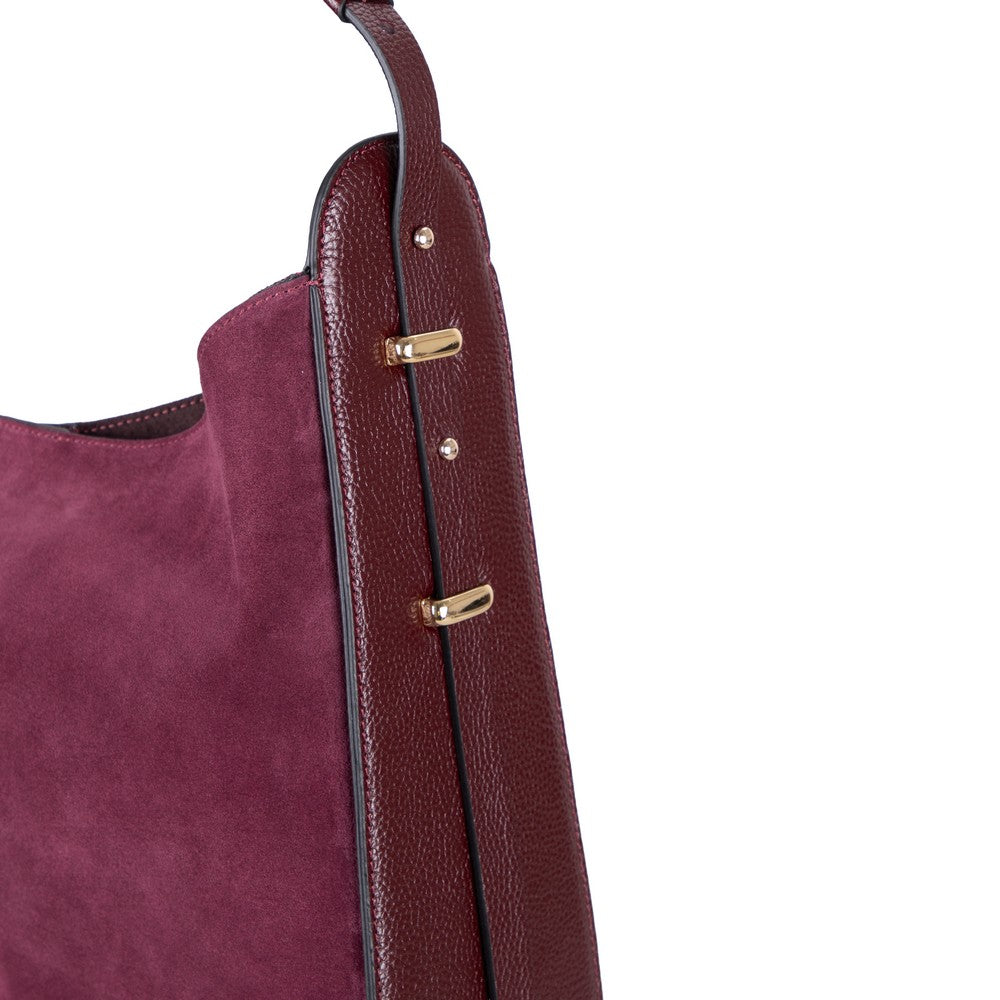 Bloominbag-Lunar Merlot Burgundy Süet Büzgülü Kadın Omuz çantası-4-roqelvaxirum.shop