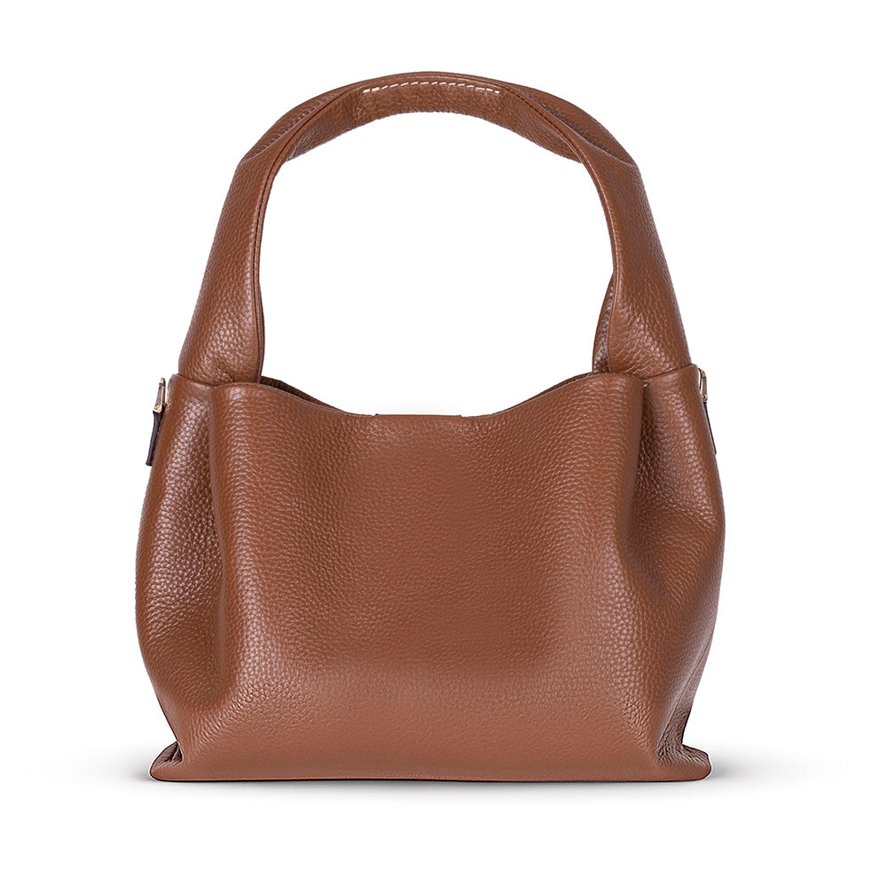 Bloominbag-Marella Soft City Camel Tan Leather Shoulder Bag / Deri Omuz Çantası-1-roqelvaxirum.shop