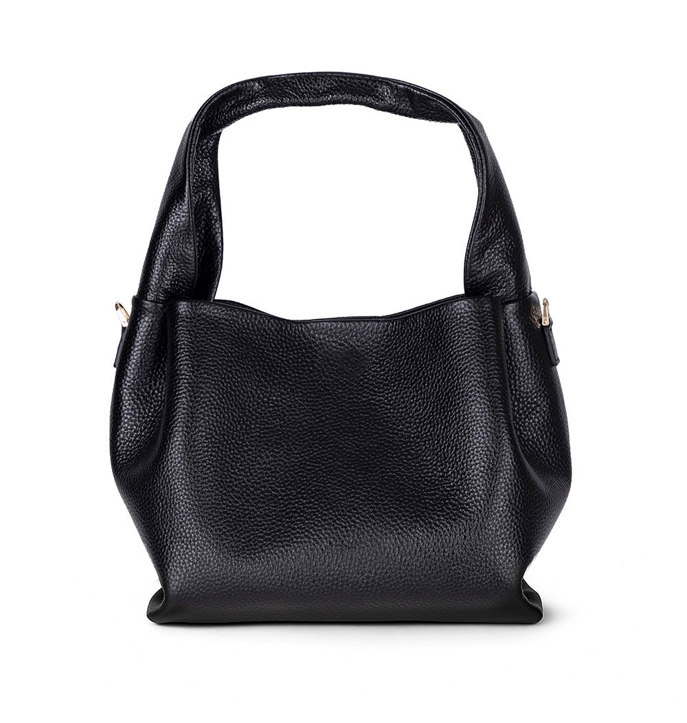 Bloominbag-Marella Soft City Noir Black Leather Shoulder Bag / Deri Omuz Çantası-1-roqelvaxirum.shop