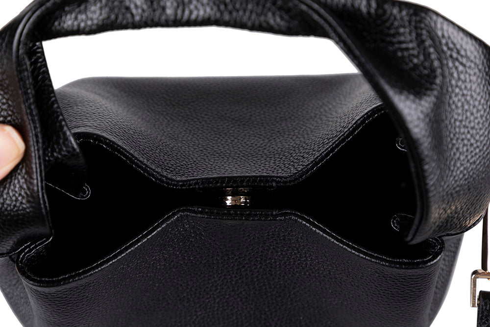Bloominbag-Marella Soft City Noir Black Leather Shoulder Bag / Deri Omuz Çantası-5-roqelvaxirum.shop
