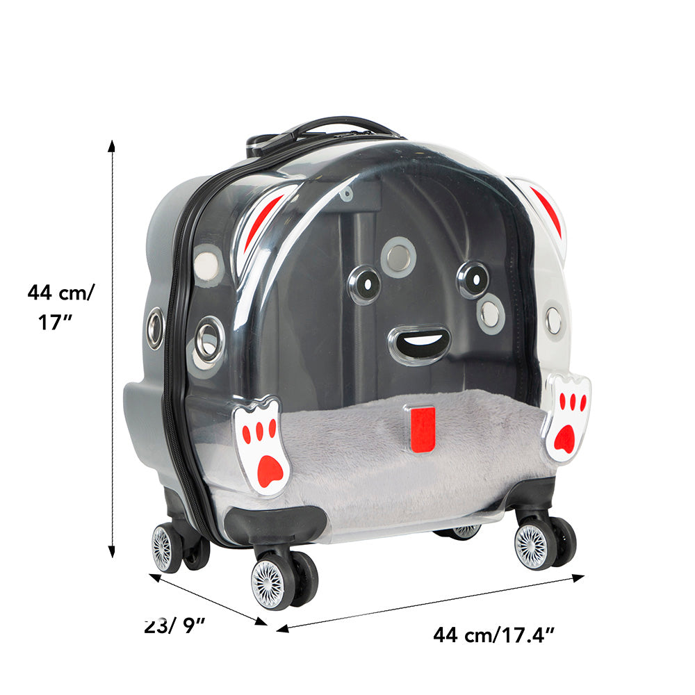 Bloominbag-Paw Buddy Clear Travel Mate– Gri Ve şeffaf Tekerlekli Lüks Evcil Hayvan Taşıma çantası-4-roqelvaxirum.shop