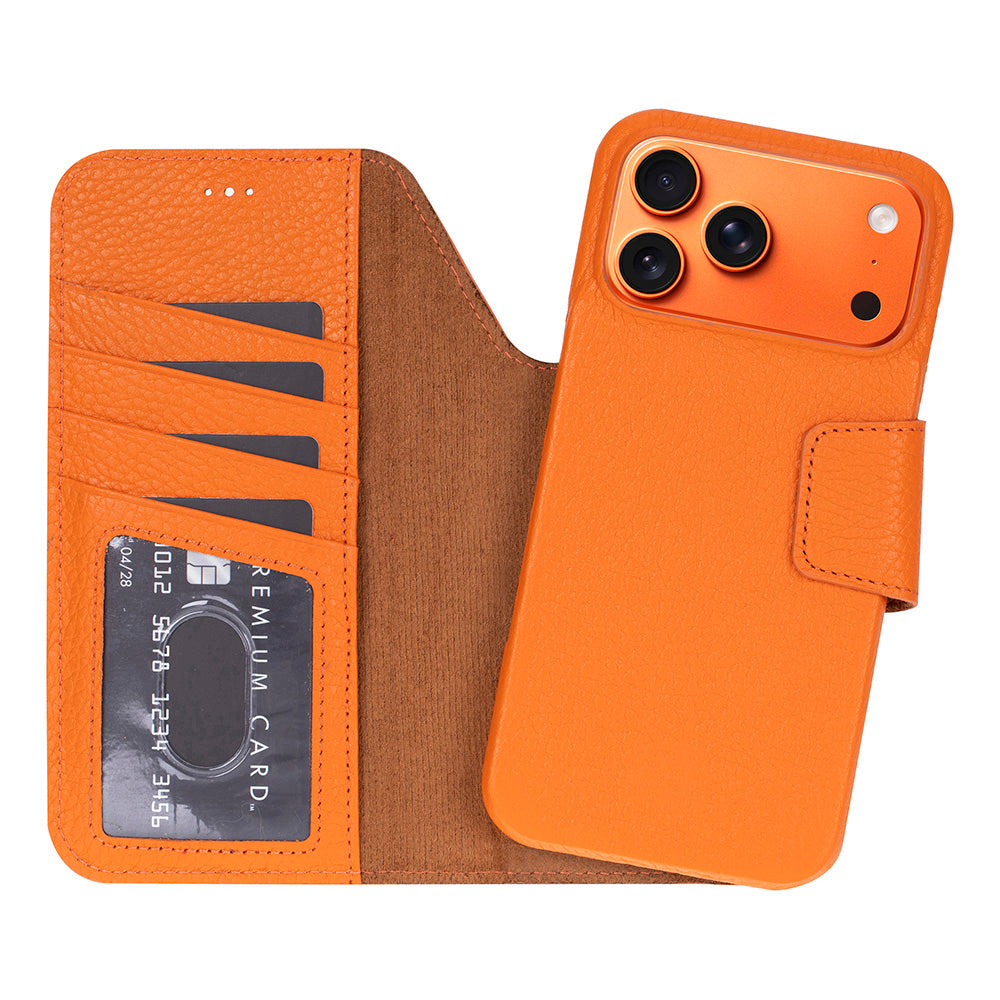 Porta Burnt Amber Deri Iphone 17 Pro (6.3") Hakiki Deri Çıkarılabilir Cüzdanlı Telefon Kılıfı