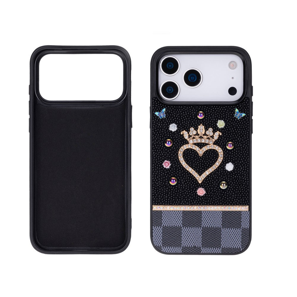 Tiara Black Crystal Heart Iphone 17 Pro Max Taşlı Telefon Kılıfı