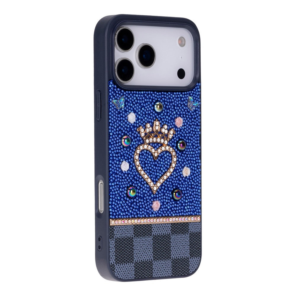 Tiara Blue Crystal Heart Iphone 17 Pro Max Taşlı Telefon Kılıfı
