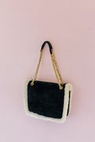 Bloomsbury-Les Alpes Siyah Shearling Süet Çanta-El Çantası-4-roqelvaxirum.shop