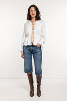 Boneqa Barcelona-Bağcıklı & Büzgülü Beyaz Bluz-Bluz-5-roqelvaxirum.shop
