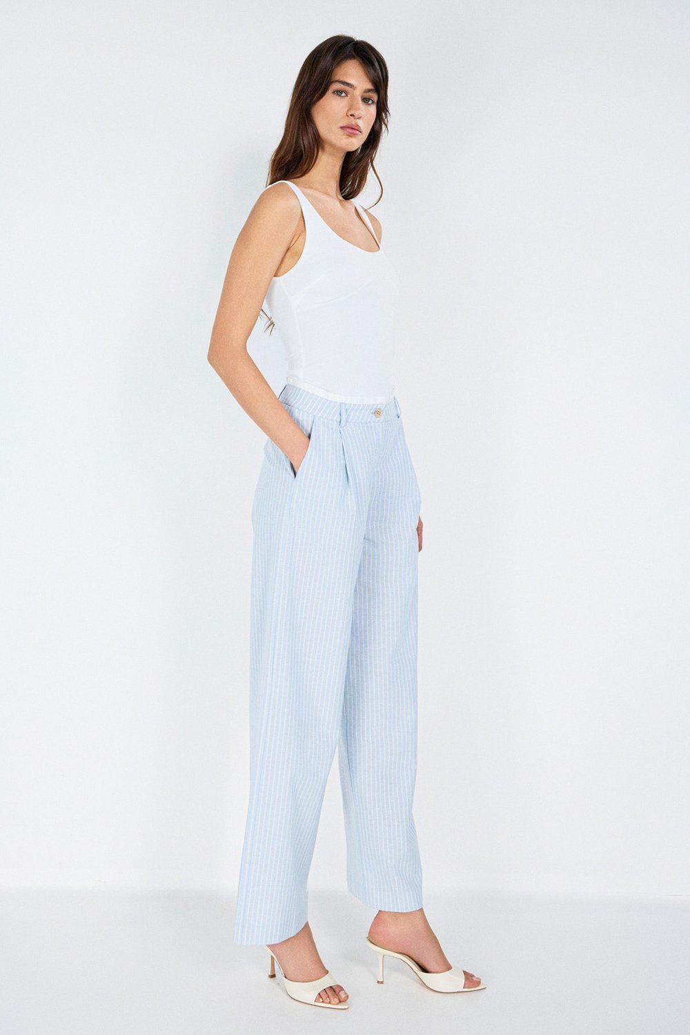 Boneqa Barcelona-Belden Poplin Detaylı Çizgili Pantolon-Pantolon-3-roqelvaxirum.shop
