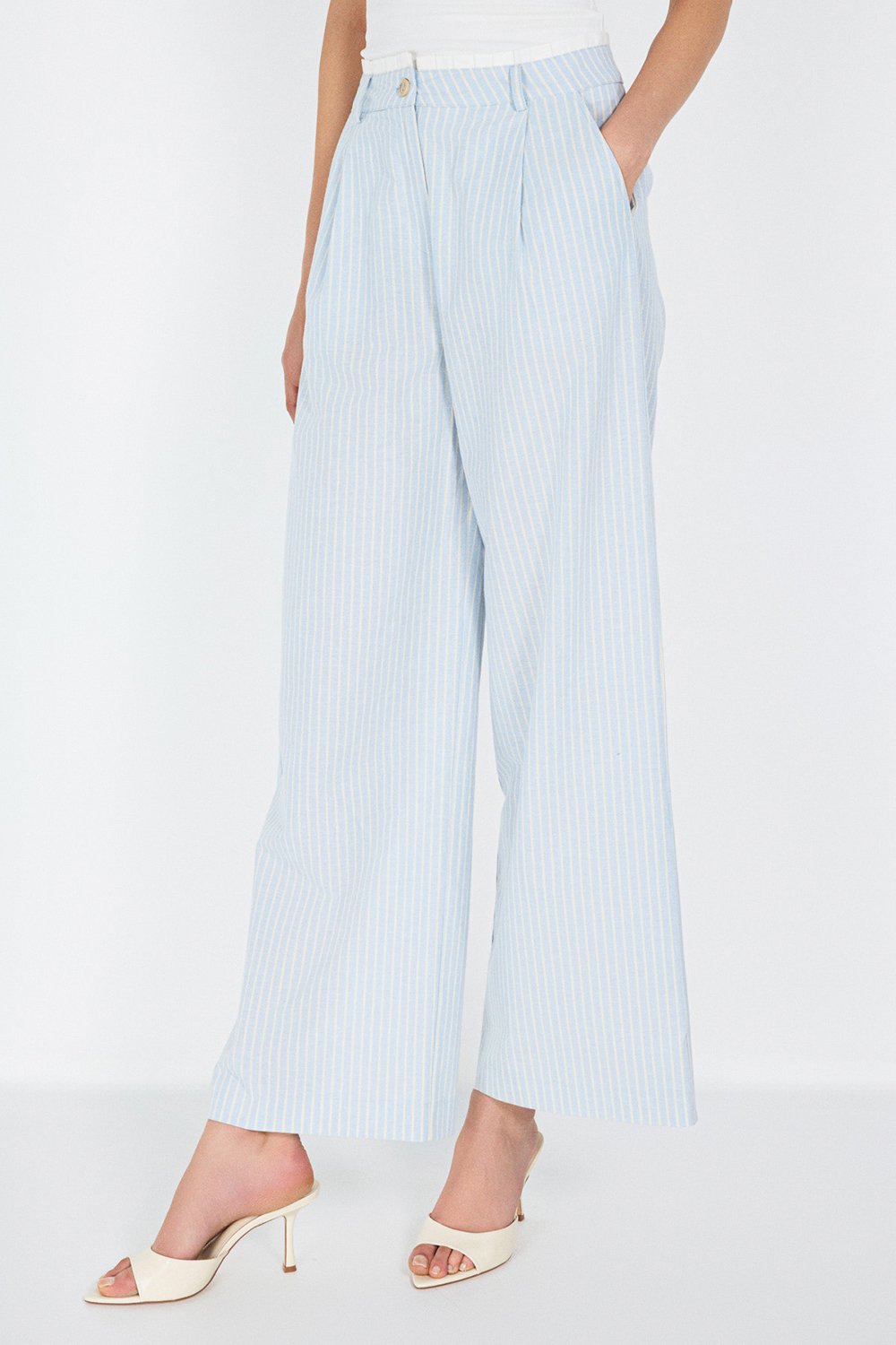 Boneqa Barcelona-Belden Poplin Detaylı Çizgili Pantolon-Pantolon-7-roqelvaxirum.shop