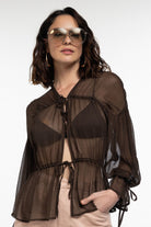 Boneqa Barcelona-Fırfır Detaylı Kahverengi Bluz-Bluz-1-roqelvaxirum.shop