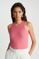 Boneqa Barcelona-Fitilli Kolsuz Pembe Tişört-T-Shirts-4-roqelvaxirum.shop