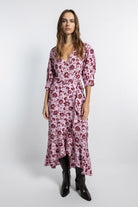 Boneqa Barcelona-Kruvaze Yaka Detaylı Desenli Elbise-Elbise-2-roqelvaxirum.shop