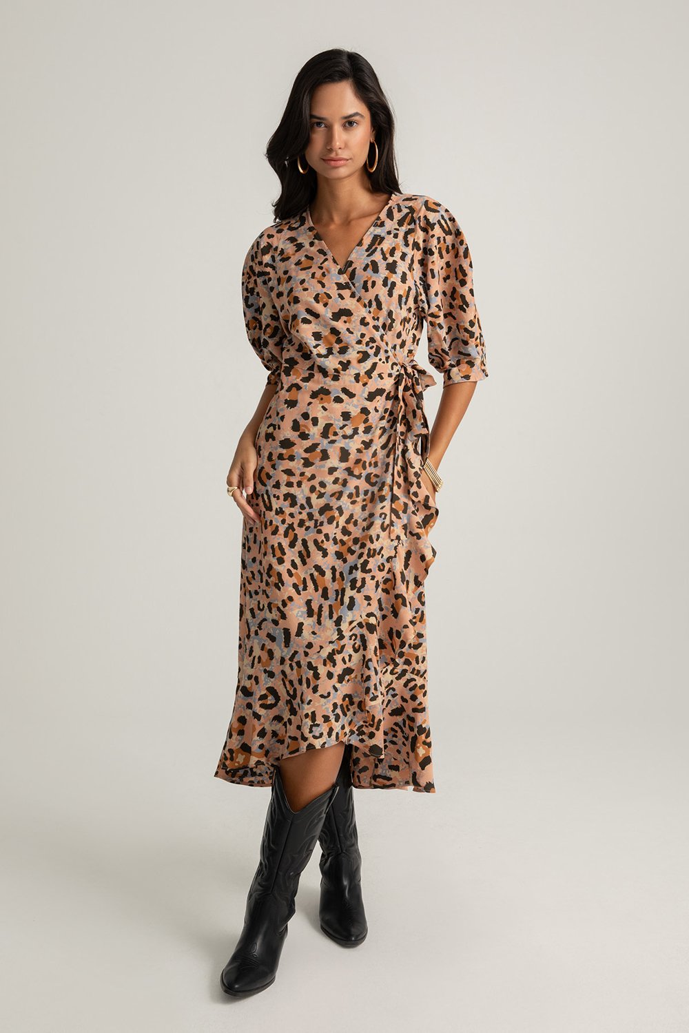 Boneqa Barcelona-Kruvaze Yaka Detaylı Leopar Desenli Elbise-Elbise-1-roqelvaxirum.shop