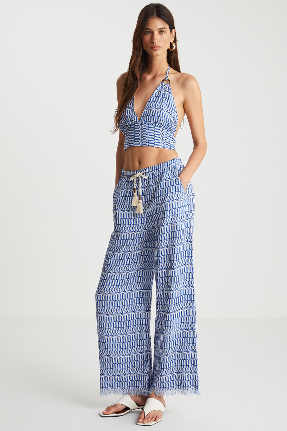 Boneqa Barcelona-Mavi Desenli Keten Karışımlı Pantolon-Pantolon-1-roqelvaxirum.shop