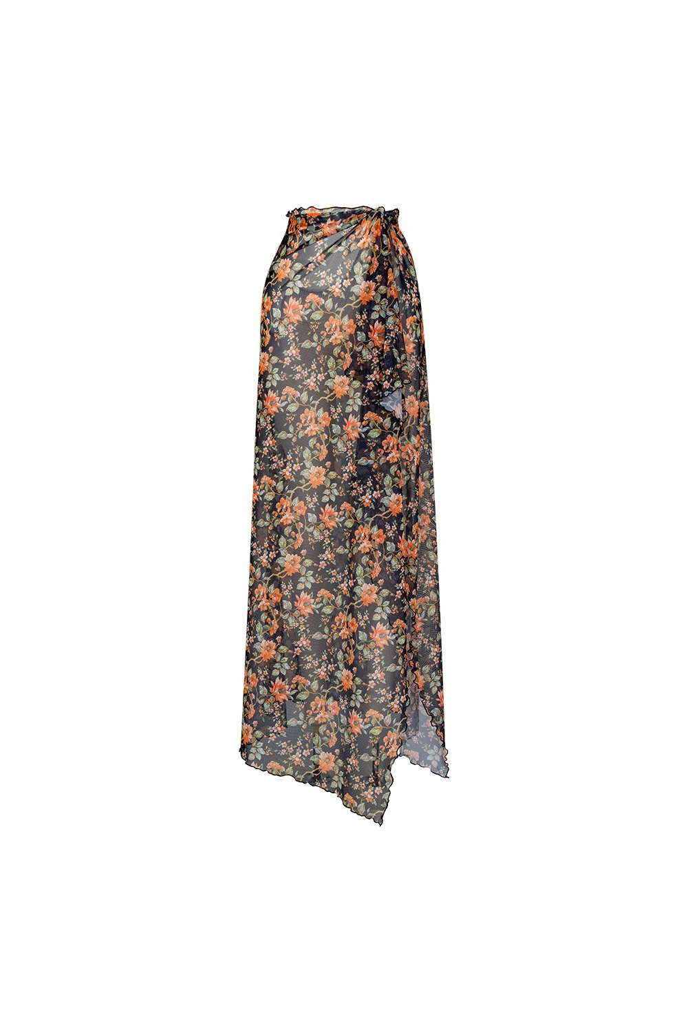 Bonesta-Alessia Turuncu Çiçek Desenli Bağcıklı Uzun Pareo Etek-Pareo & Bandana-1-roqelvaxirum.shop
