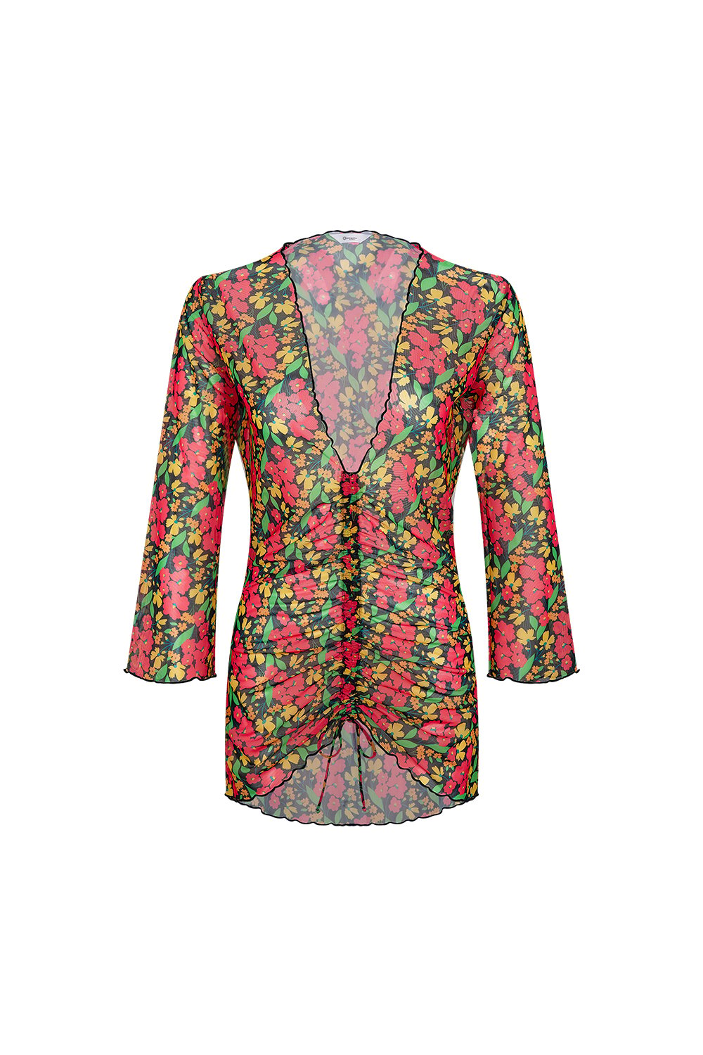 Bonesta-Bellanca Kırmızı Çiçek Desenli Önü Büzgülü Gömlek Pareo-Pareo & Bandana-1-roqelvaxirum.shop