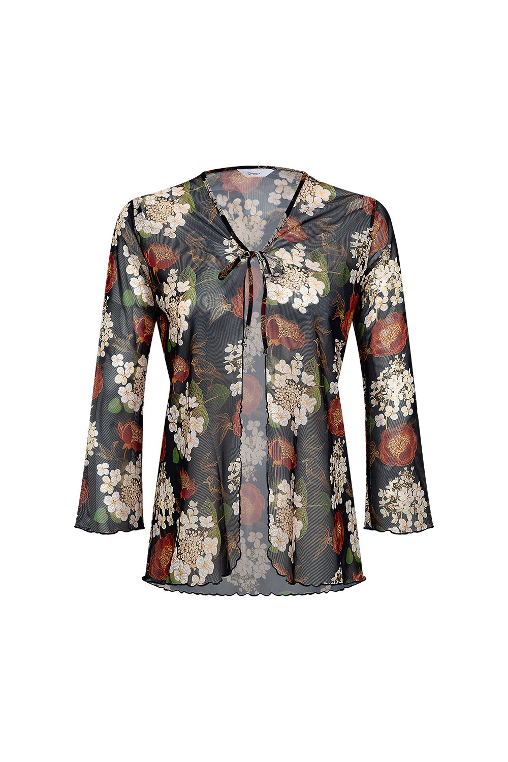 Bonesta-Cameo Koyu Kahve Çiçek Desenli Önü Bağcıklı Gömlek Pareo-Pareo & Bandana-1-roqelvaxirum.shop