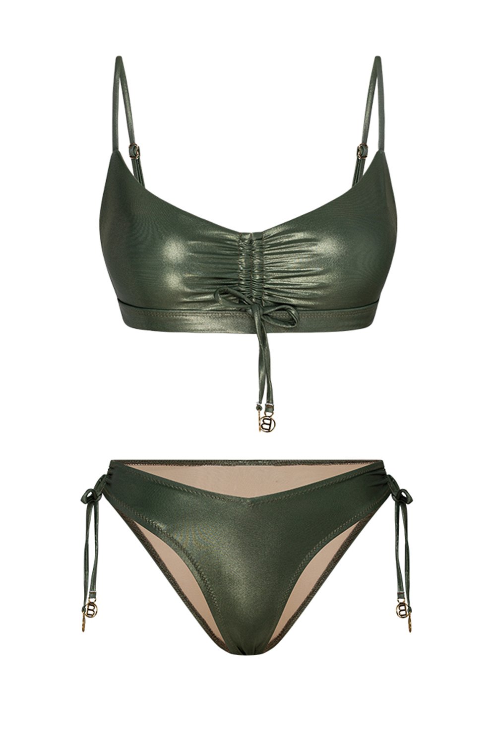 Bonesta-Freesia Shiny Hunter Green Büzgülü Bikini Takımı-Bikini & Mayo-11-roqelvaxirum.shop