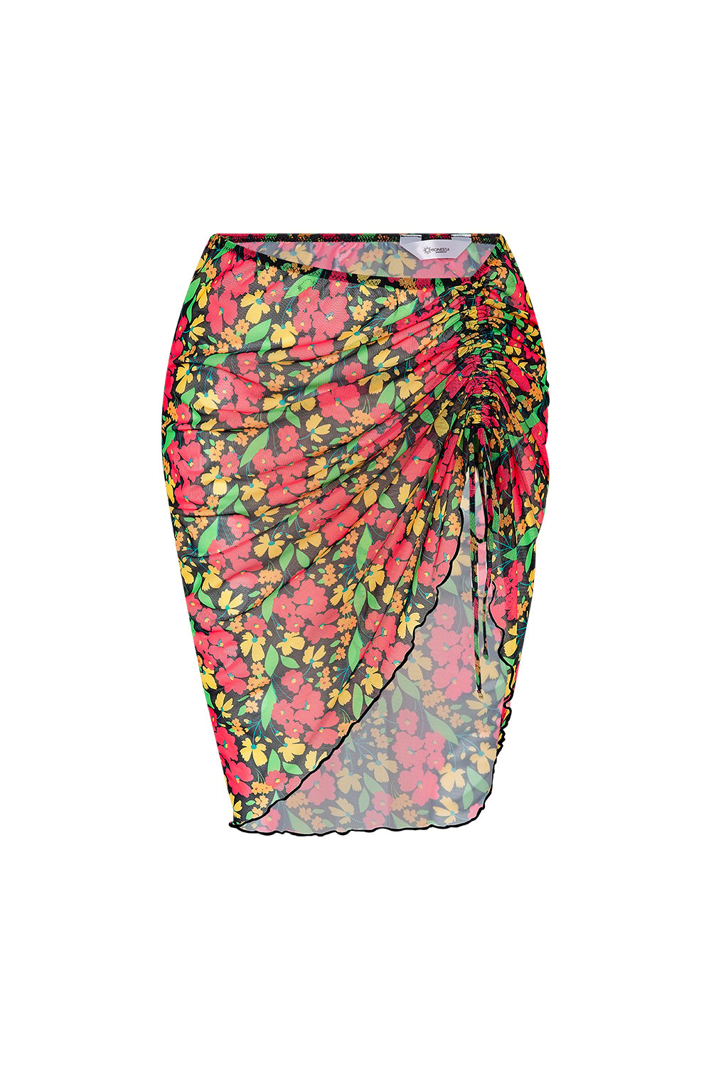 Bonesta-Harper Kırmızı Çiçek Desenli Büzgülü Yırtmaçlı Pareo Etek-Pareo & Bandana-1-roqelvaxirum.shop