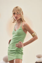 Bonesta-Oasis Pistachio Green Terry V Yaka Elbise-Elbise-7-roqelvaxirum.shop