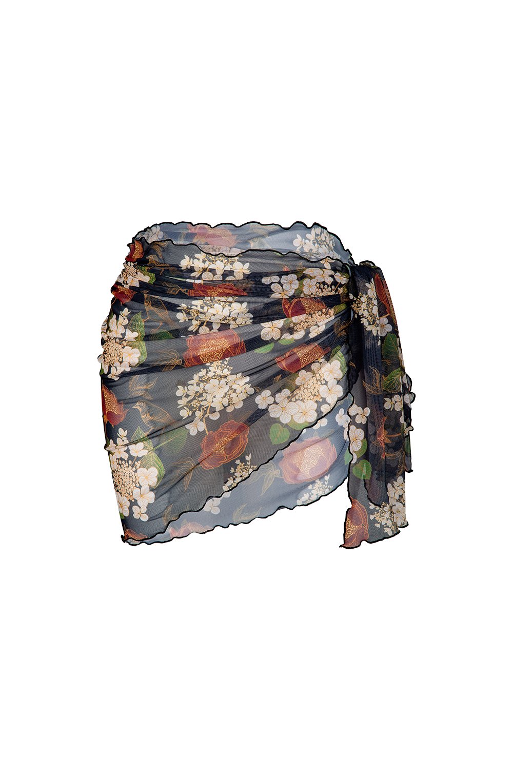 Bonesta-Osiel Koyu Kahve Çiçek Desenli Büzgülü Kısa Pareo Etek-Pareo & Bandana-1-roqelvaxirum.shop