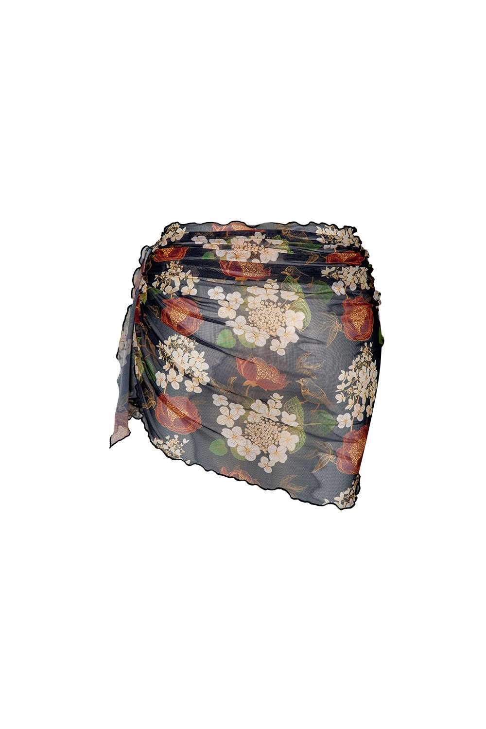 Bonesta-Osiel Koyu Kahve Çiçek Desenli Büzgülü Kısa Pareo Etek-Pareo & Bandana-2-roqelvaxirum.shop