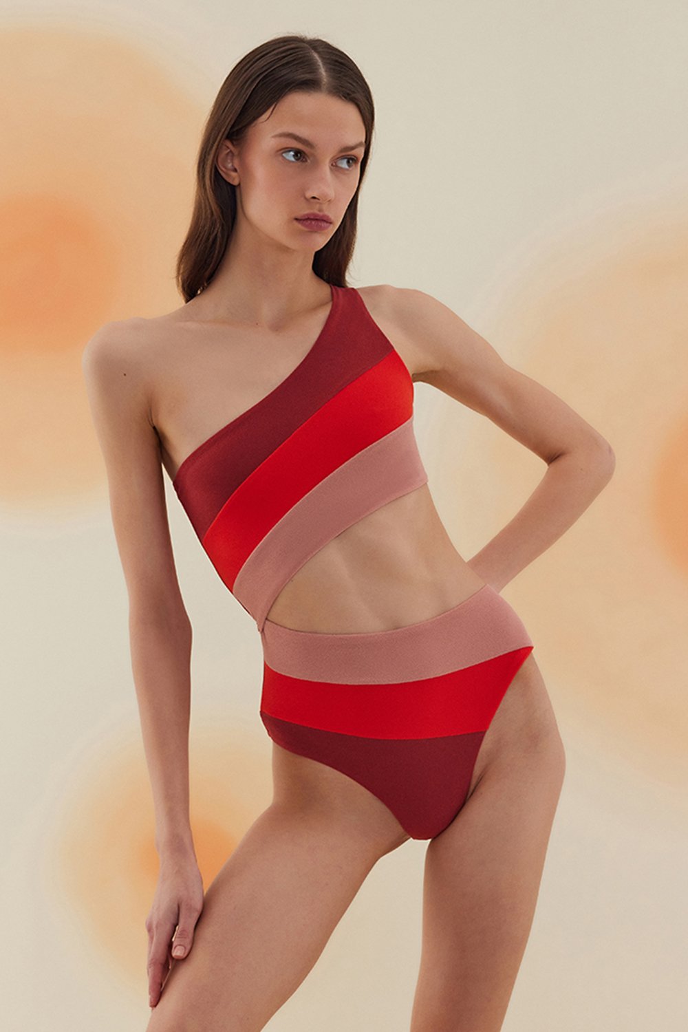Bonesta-Playa Burgundy Tek Omuz Asimetrik Mayo-Bikini & Mayo-2-roqelvaxirum.shop