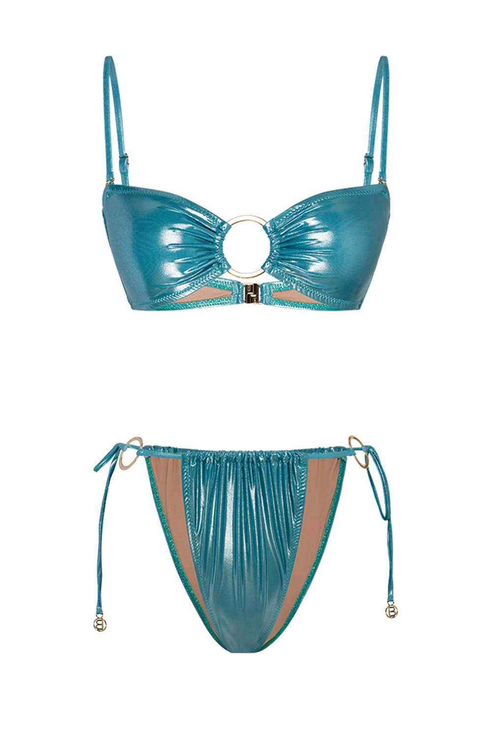 Bonesta-Sechura Shiny Turquoise Blue Halka Aksesuarlı Straplez Bikini Takımı-Bikini & Mayo-5-roqelvaxirum.shop
