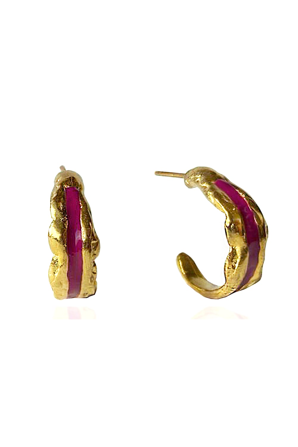 Brambuta-Enki Fuşya Mineli Gold Küçük Halka Küpe-Küpe-1-roqelvaxirum.shop