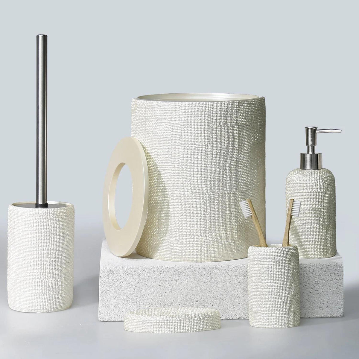 By Selim Natural İnci 5 Parça Polyester Banyo Seti