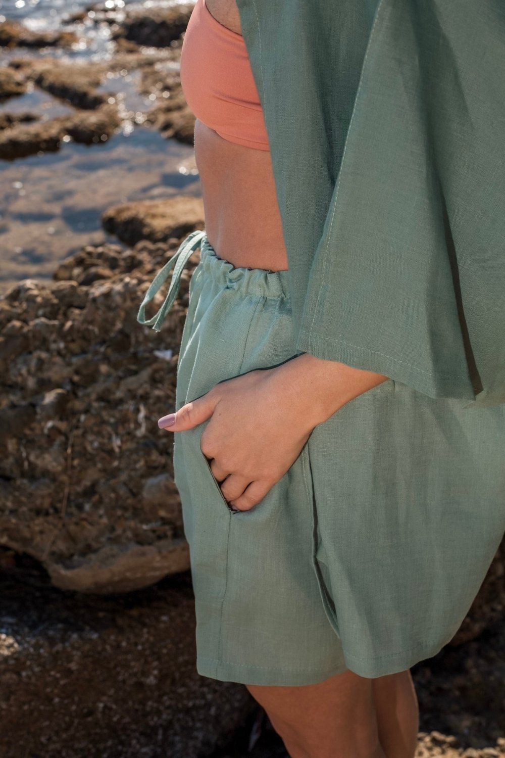 Carryberry-Çağla Yeşili Keten Kimono Takım-Alt - Üst Takım-3-roqelvaxirum.shop