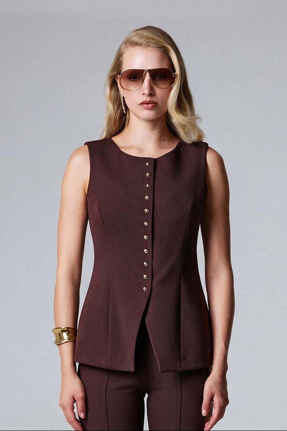 Düğmeli Kolsuz Yelek - 0