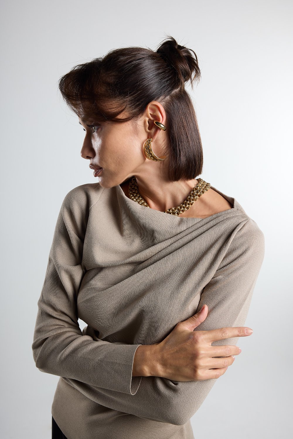 Christina's Storm-Taupe Draped Light Weight Top-T-Shirts-3-roqelvaxirum.shop