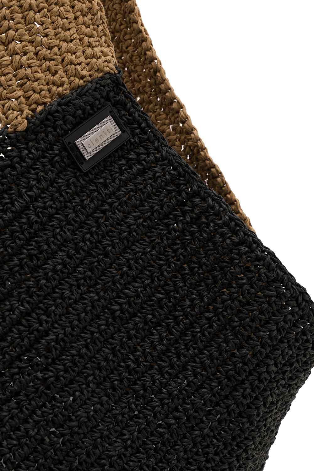 Clentti-Puzzle Bag Tan-black / Hasır Taba Siyah Çanta Yazlık-Omuz Çantası-4-roqelvaxirum.shop