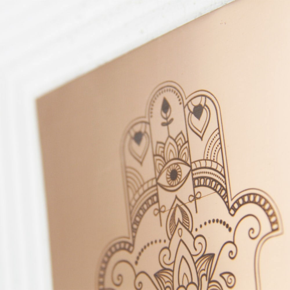 Coho Objet-Coho Art "Hamsa" Bakır Bereket Tılsım Tablo Beyaz Çerçeveli-Tablo-2-roqelvaxirum.shop
