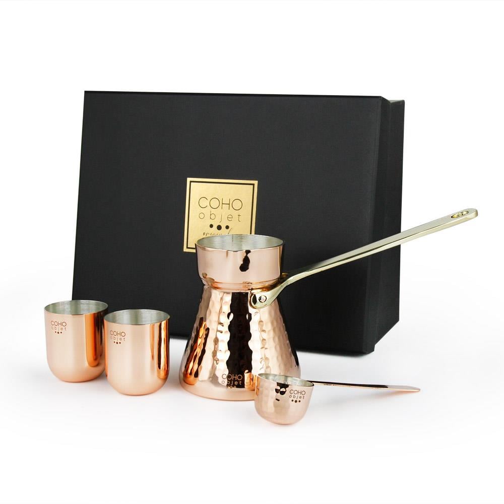 Coho Objet-Coho Box Hatır Dövme Bakır Cezve & Kaşık & 2 Li Bardak Hediye Seti-Artisan Serisi Bakır Cezveler-1-roqelvaxirum.shop