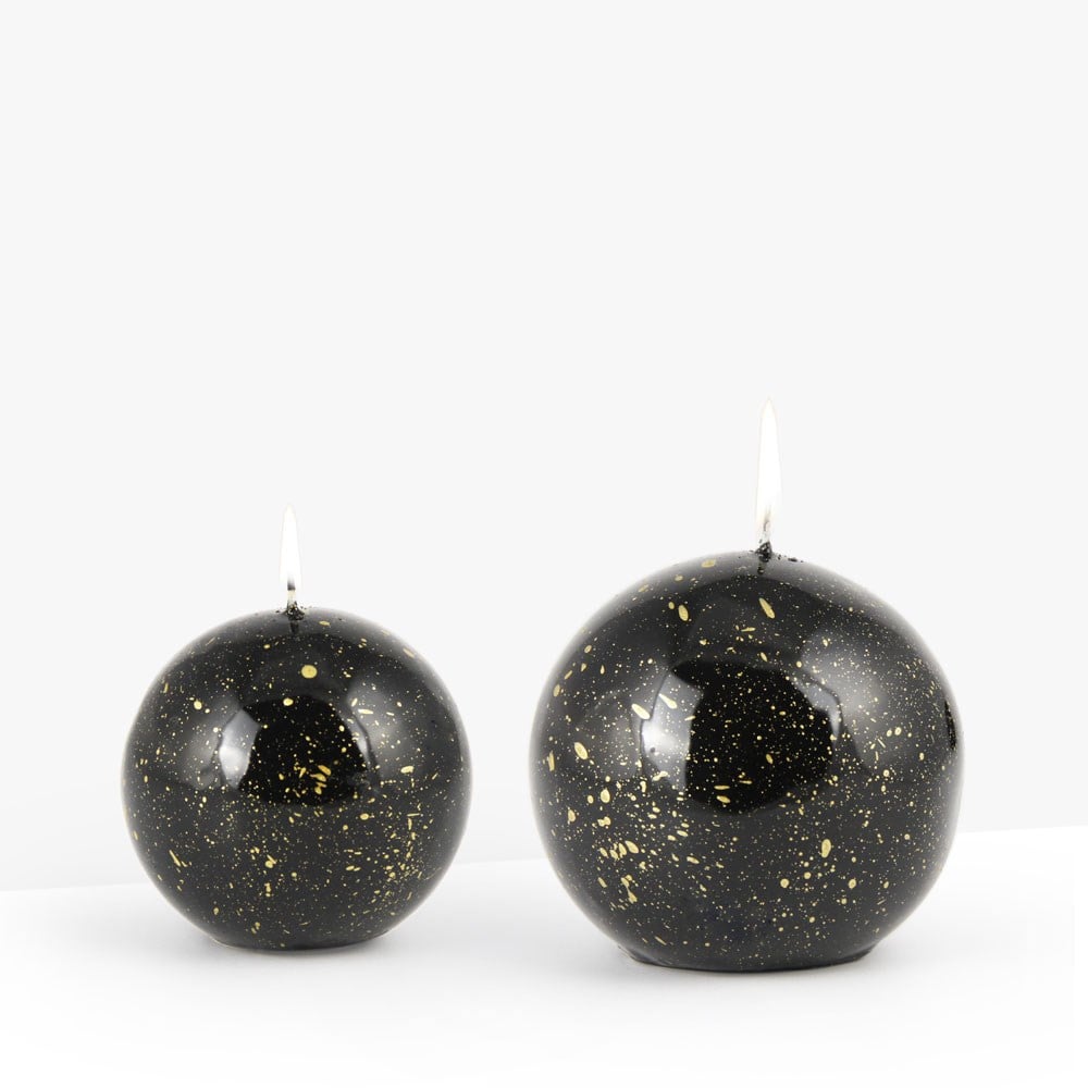 Coho Objet-Coho Lumina Yaldızlı Siyah Küre Mum 8&10 Cm 2 Li Set-Lumina Serisi Mumlar-1-roqelvaxirum.shop
