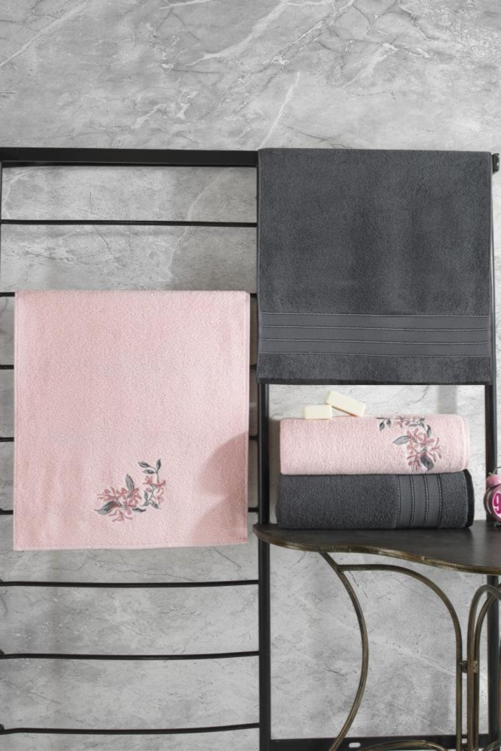 Cotton Box-%100 Pamuk Hamam Havlu Seti Colorful Antrasit Pembe-Havlu Seti-1-roqelvaxirum.shop